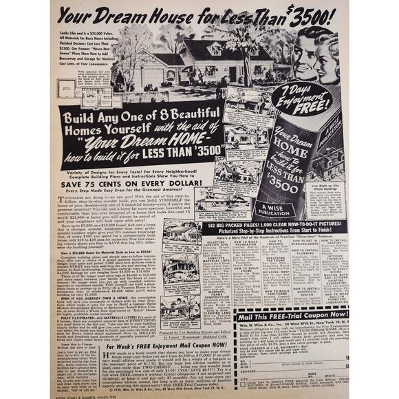 1950 "Your Dream House for Less Than $3.5k!" Monochrome Vtg Print Ad - Picture 7 of 7